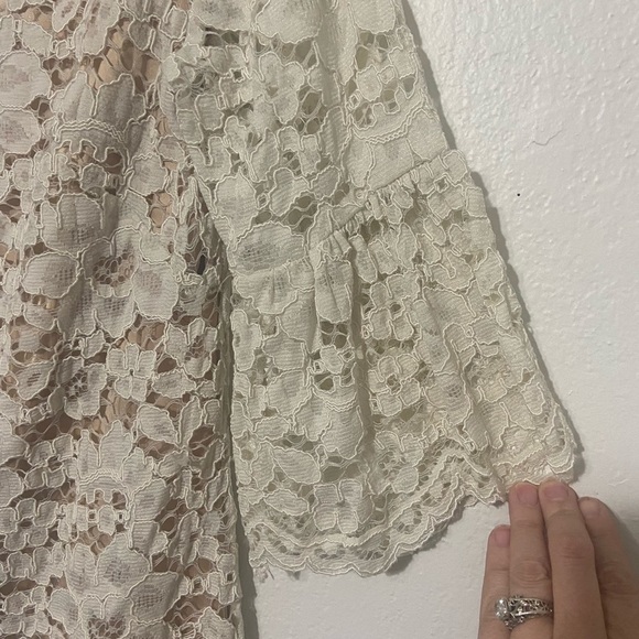 Vince Camuto women's 6 ivory lace overlay shift dress w/ 3/4 sleeves w/ ruffles - Picture 5 of 6